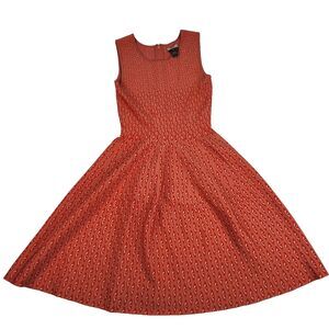 ISSA LONDON Dress Womens Medium Orange Sleeveless Fit Flare Jacquard‎ Knit